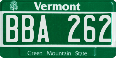 VT license plate BBA262