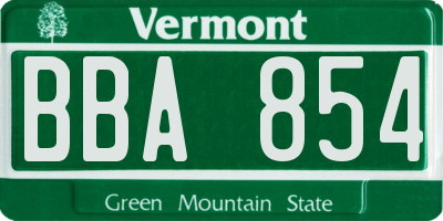 VT license plate BBA854