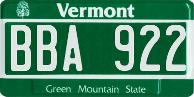 VT license plate BBA922