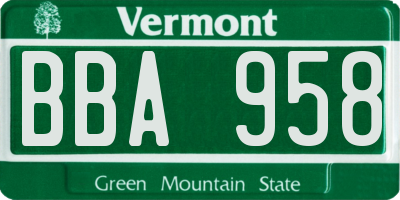 VT license plate BBA958