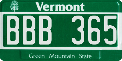 VT license plate BBB365
