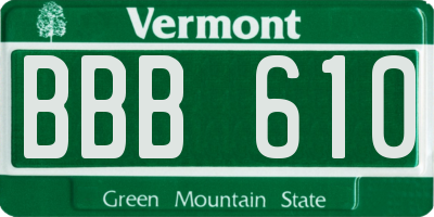 VT license plate BBB610