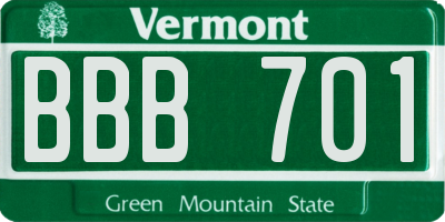 VT license plate BBB701