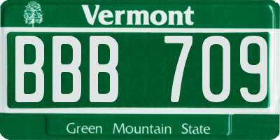 VT license plate BBB709