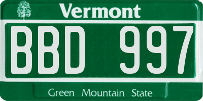 VT license plate BBD997