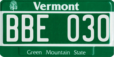 VT license plate BBE030