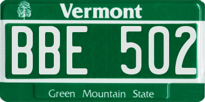 VT license plate BBE502