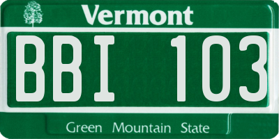 VT license plate BBI103