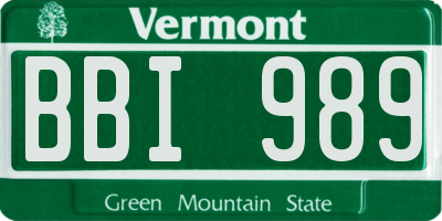VT license plate BBI989
