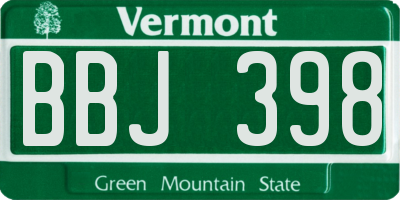 VT license plate BBJ398