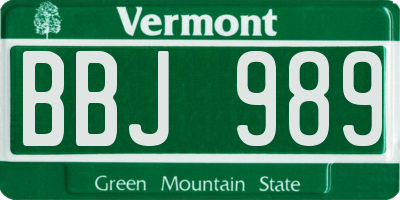VT license plate BBJ989