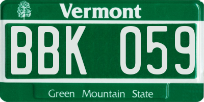 VT license plate BBK059