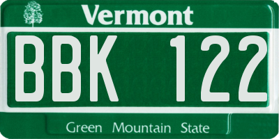 VT license plate BBK122