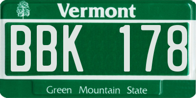 VT license plate BBK178
