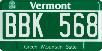 VT license plate BBK568