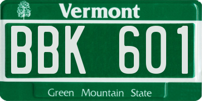 VT license plate BBK601