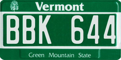VT license plate BBK644