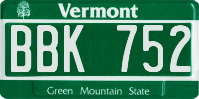 VT license plate BBK752