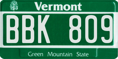 VT license plate BBK809