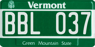 VT license plate BBL037