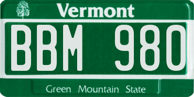 VT license plate BBM980