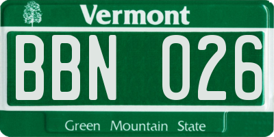 VT license plate BBN026