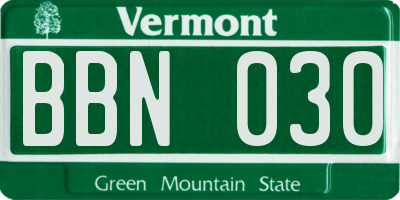 VT license plate BBN030