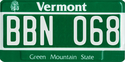 VT license plate BBN068