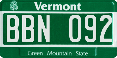 VT license plate BBN092