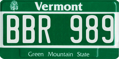 VT license plate BBR989