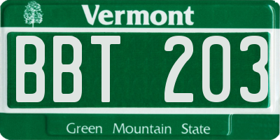 VT license plate BBT203