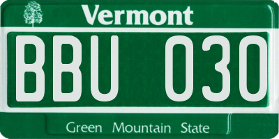 VT license plate BBU030