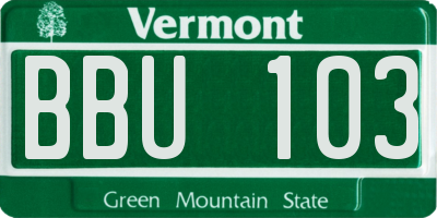 VT license plate BBU103