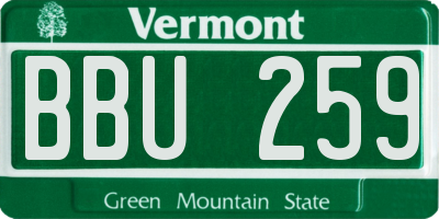 VT license plate BBU259