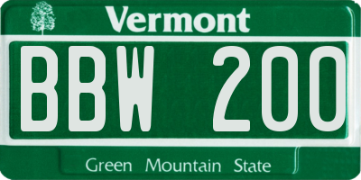 VT license plate BBW200