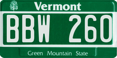 VT license plate BBW260