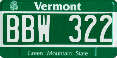 VT license plate BBW322