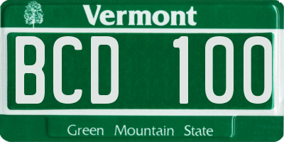 VT license plate BCD100