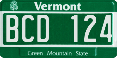 VT license plate BCD124