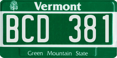 VT license plate BCD381