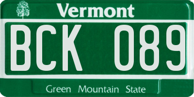 VT license plate BCK089