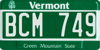 VT license plate BCM749