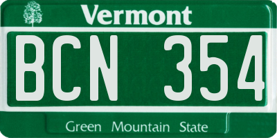 VT license plate BCN354