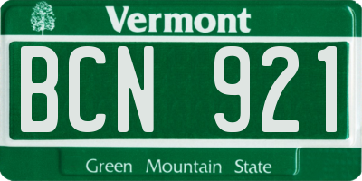 VT license plate BCN921