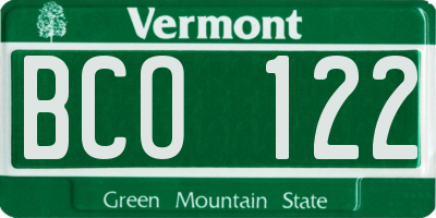 VT license plate BCO122