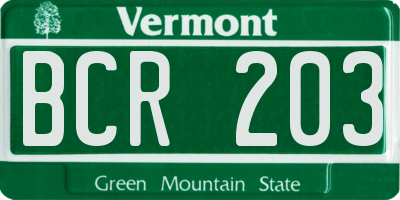 VT license plate BCR203