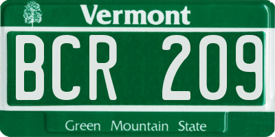 VT license plate BCR209