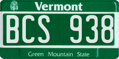 VT license plate BCS938