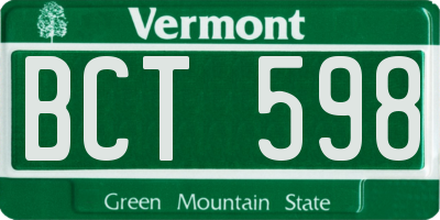 VT license plate BCT598