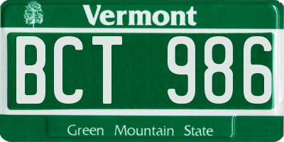 VT license plate BCT986